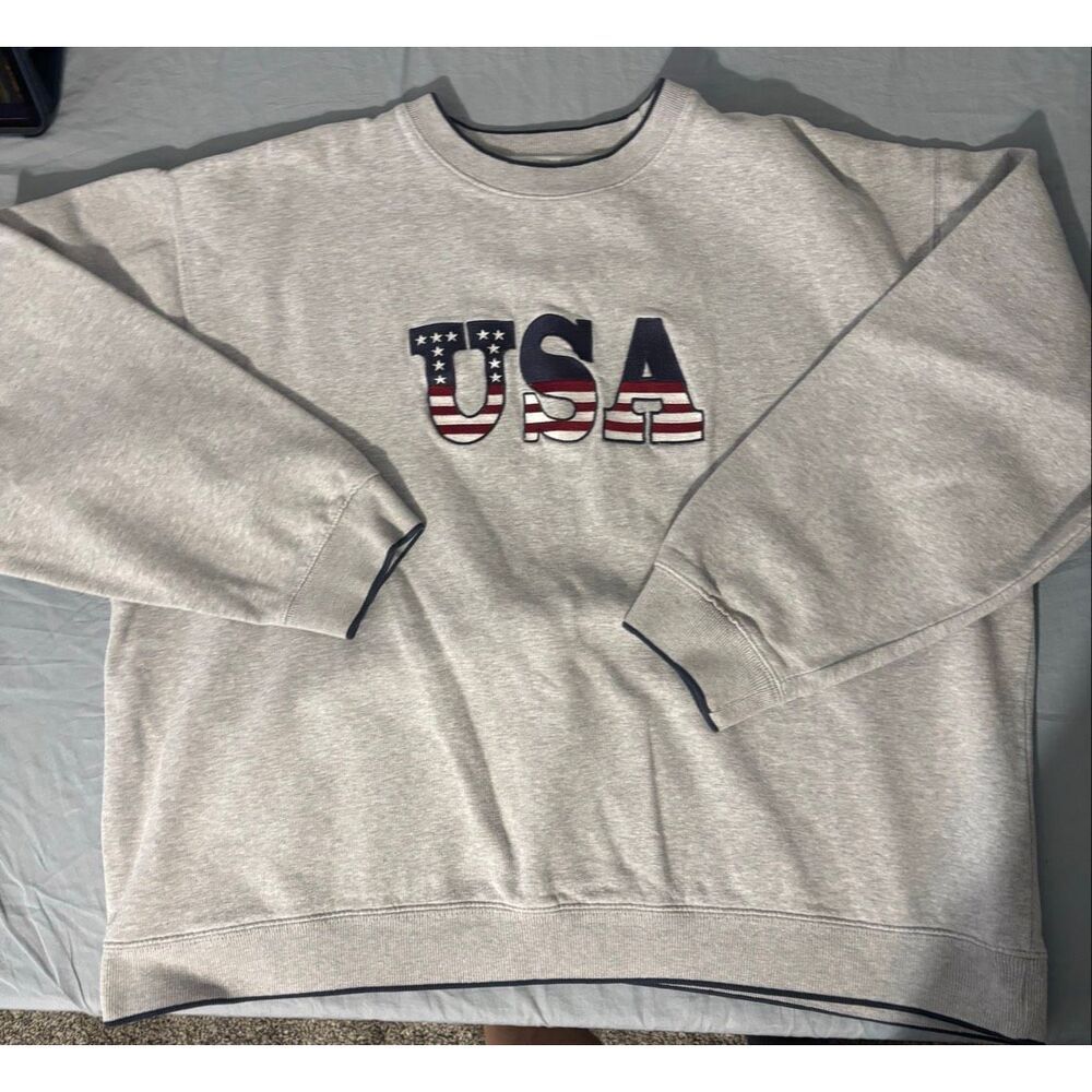 Croft & Barrow Mens Gray America USA Embroidered Sweatshirt Size Large